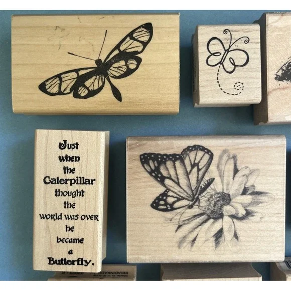 Butterflies & Ladybugs Wooden Block Rubber Stamps Lot of 13 - Picture 2 of 13